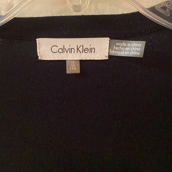 Calvin Klein Women’s Open Cardigan, 1X, Navy with Crème Trim, reverse on sleeves - Picture 2 of 5